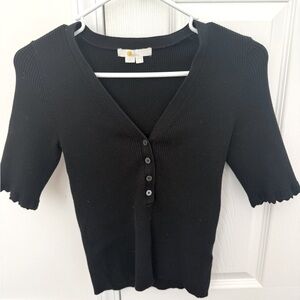 Black Button-Up Ribbed Top